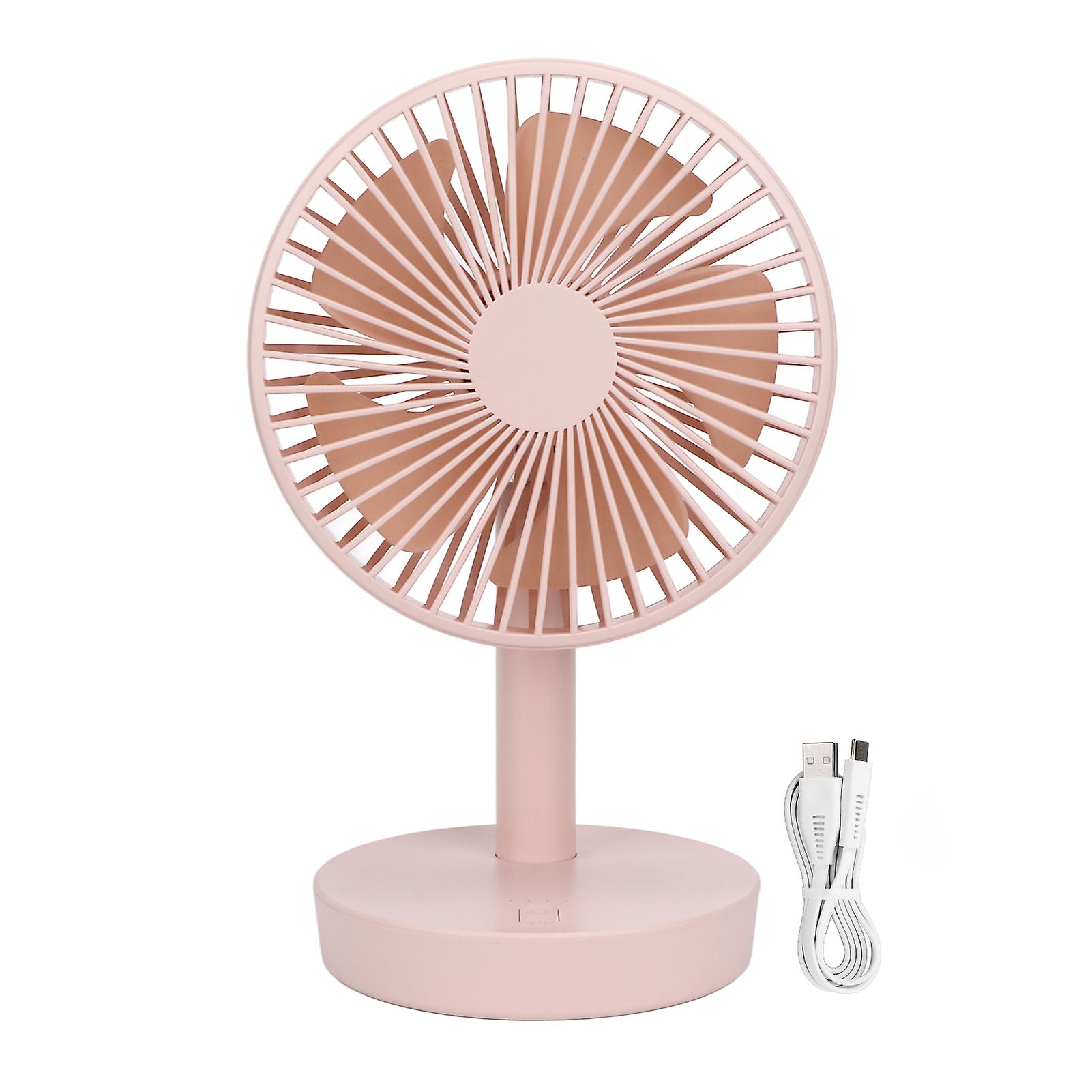 Pink 5-Blade USB Desktop Fan with 3 Speeds and Auto-Oscillation
