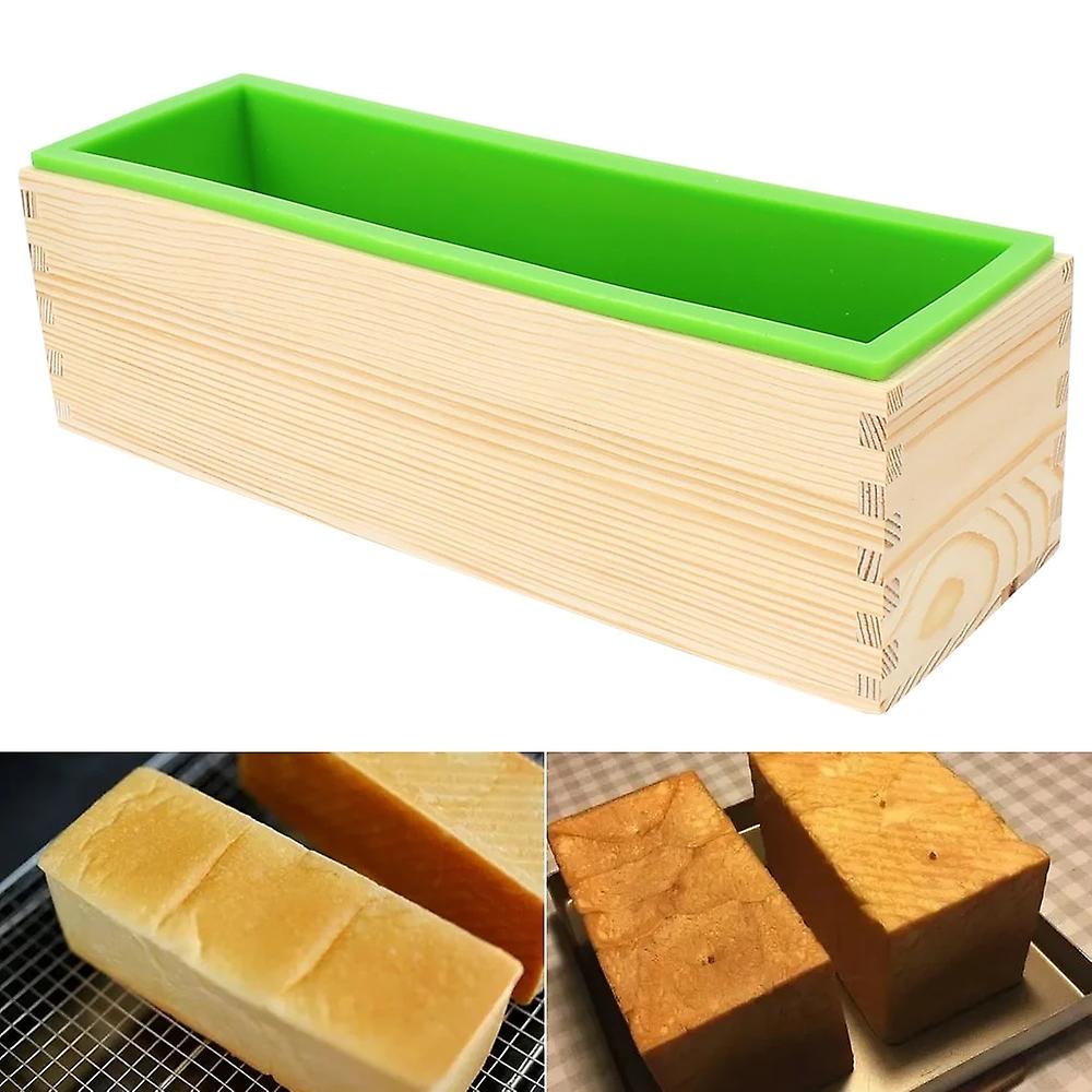 Silicone Soap Mold Kitchen Tools Rectangular DIY Handmade Tool Baking Toast Cake Loaf Mold with Wooden Box