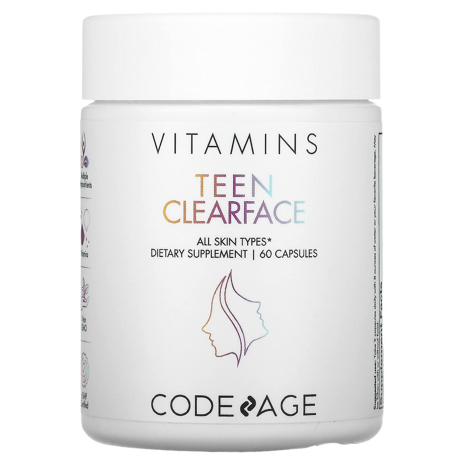 Codeage, Teen Clearface Vitamins, All Skin Types, 60 Capsules