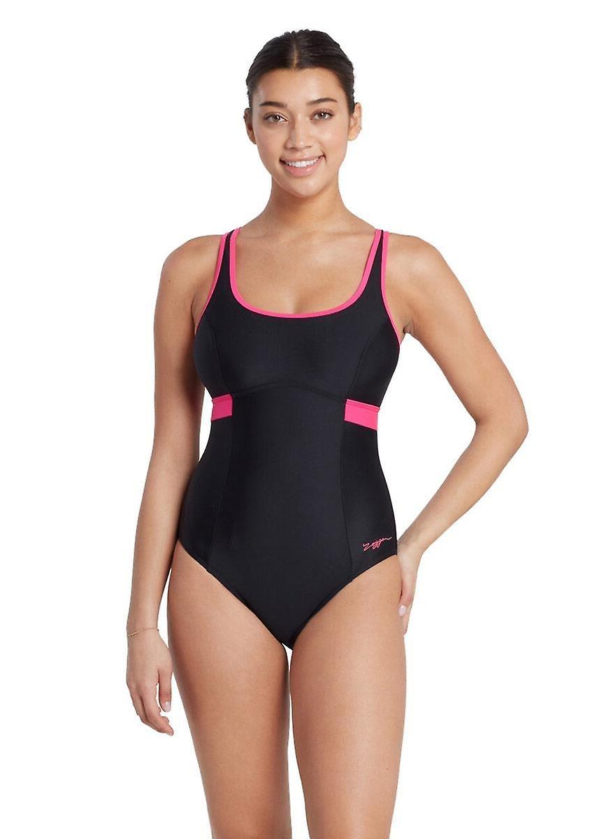 Zoggs Dakota Crossback Swimsuit - Black / Magenta - Womens