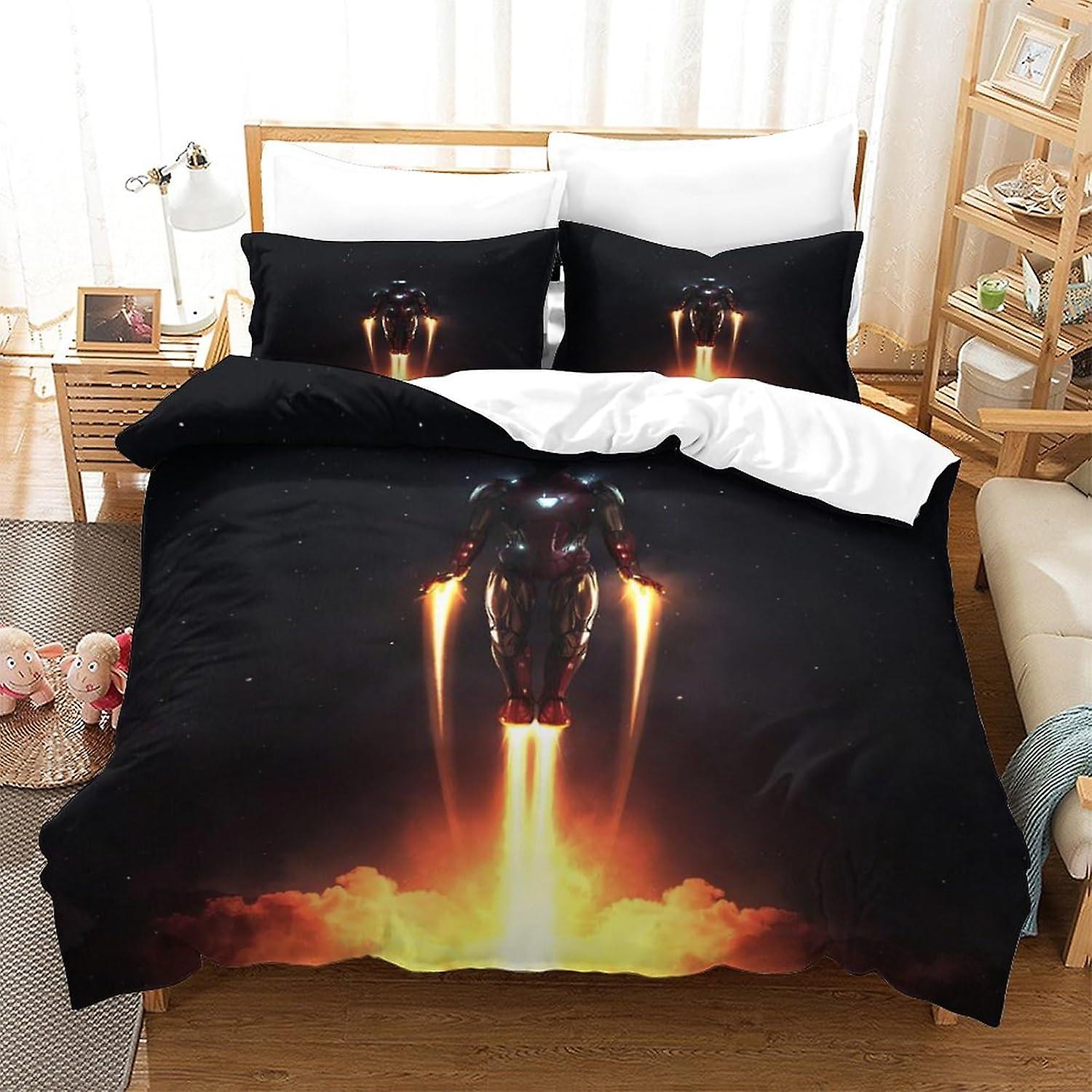 EKENOZ Iron Man Duvet Cover Set 3D Bedding Sets Microfibre Superhero Quilt Cover with Zipper Closure 3 Pcs Set Comforter Cover Double