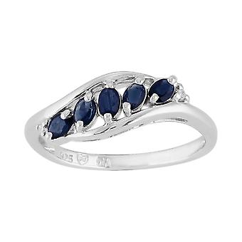 Contemporary Oval Sapphire Five Stone Leaf Style Ring in...