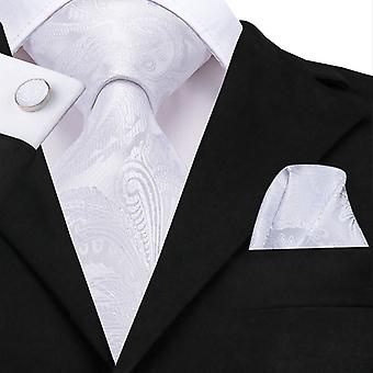 White Tie For Men Gray Silk Ties Floral Paisley Tie Cravat Boutonniere Pocket Square Cufflinks Box Formal 8.5cm