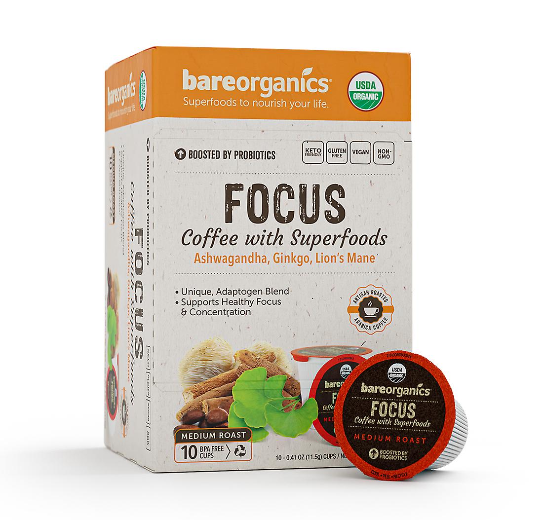 Bareorganics Focus Coffee (Organic, Fair Trade) With Superfoods And Probiotics (Keurig® K-Cup® Compatible) 10ct Single Serve Cups
