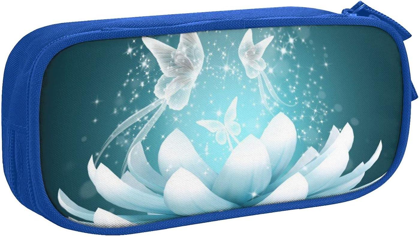 Lotus Flowers Μεγάλη τσάντα μολυβιού με 2 διαμερίσματα Pencil Pen Case Pencil Pouch Bag Organizer for Girls Boys Student School Office College -One Size67