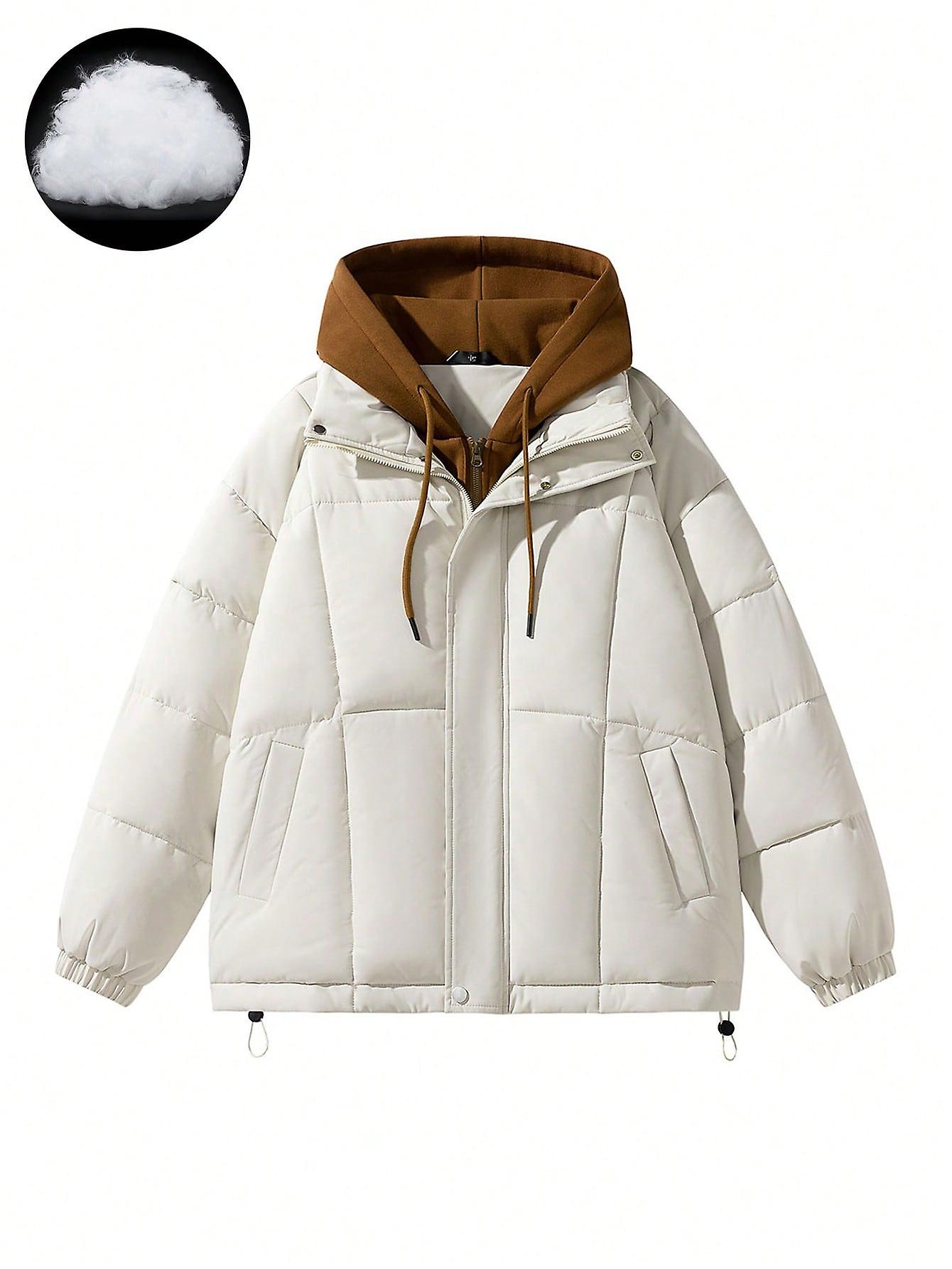 Herren Colorblock Daunenmantel mit Kapuze und Kordelzug