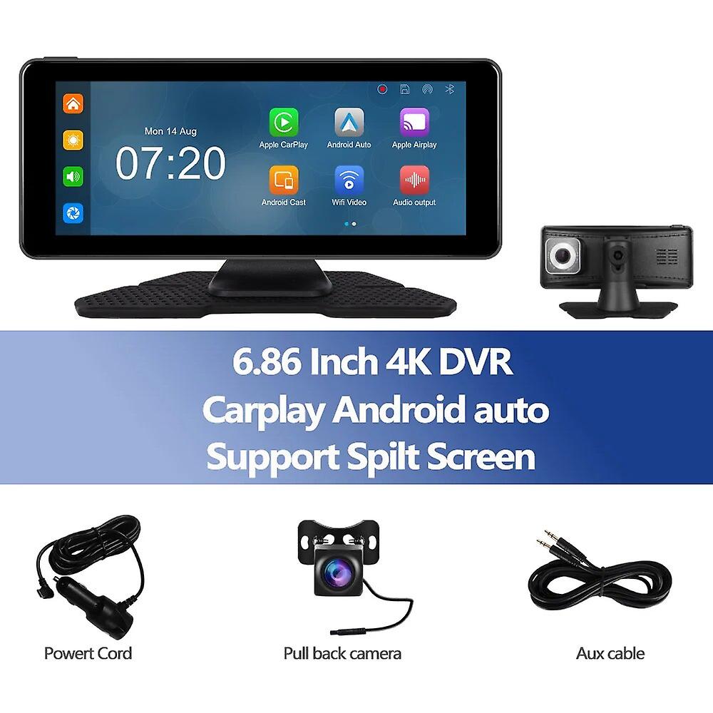 6.86inch Car Dvr 4k Dash Cam Adas Carplay Monitor Android Auto Carplay Screen Bluetooth Fm Online Map Navigation Rearview
