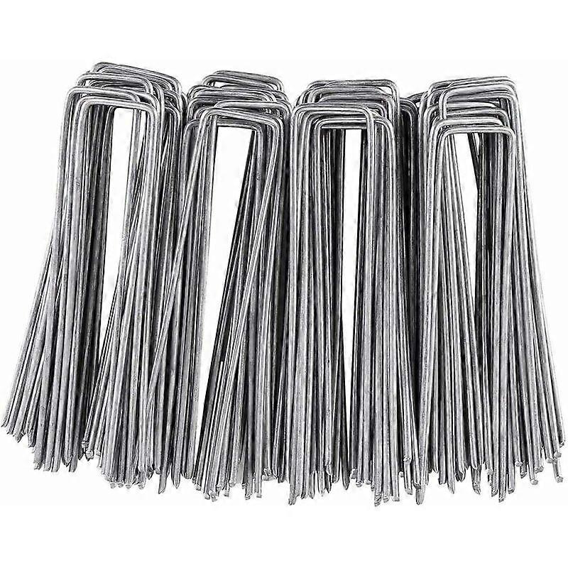 A set of 100 fixed piles, 150mm long, 25mm wide, 3mm diameter, galvanized steel, U-shaped, used for weeding wool, garden hoses, fences, and nets-