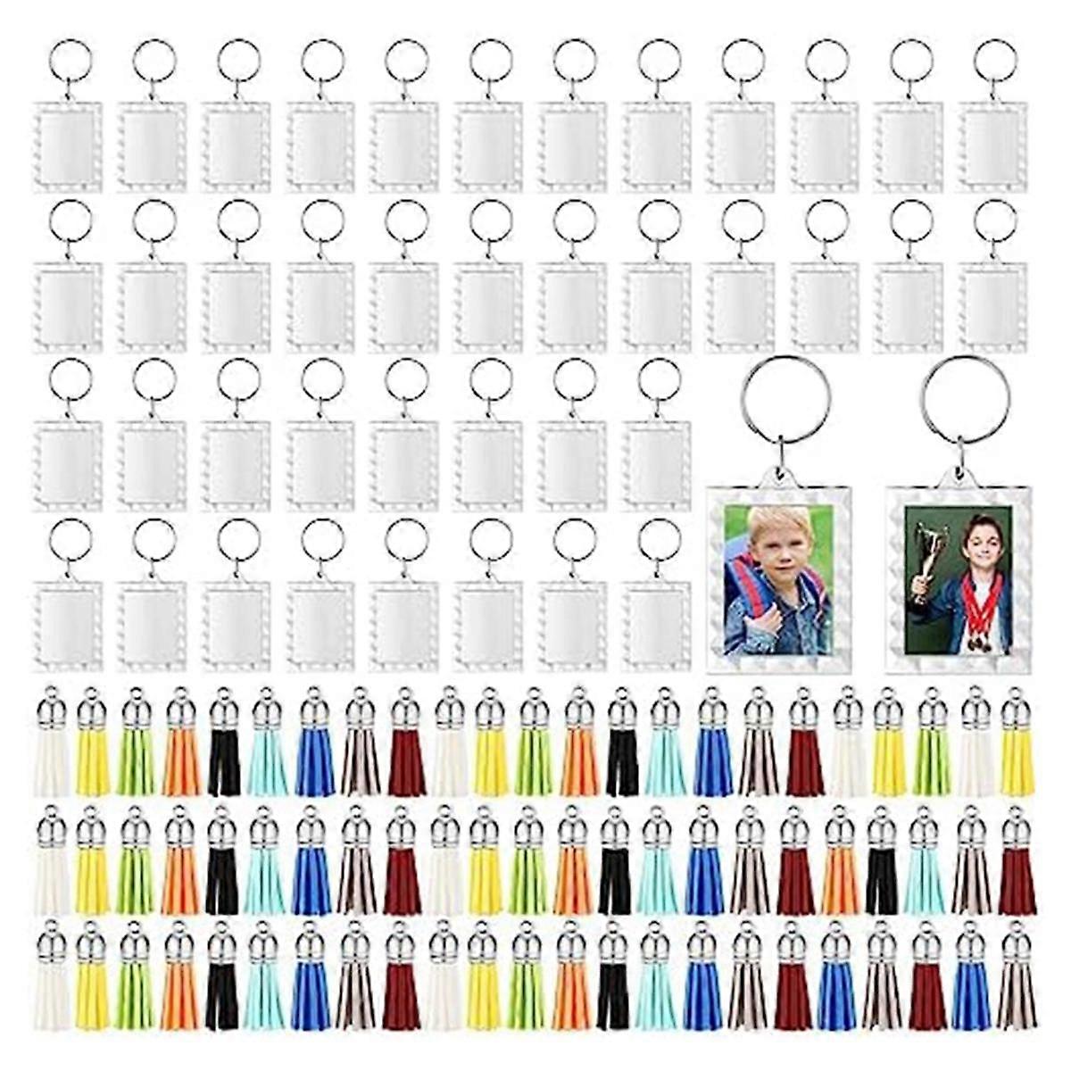 Acrylic Photo Frame Keychain with Tassels Charms Photo Insert Keychain Clear Frame Keyrings Blank for DIY Lace