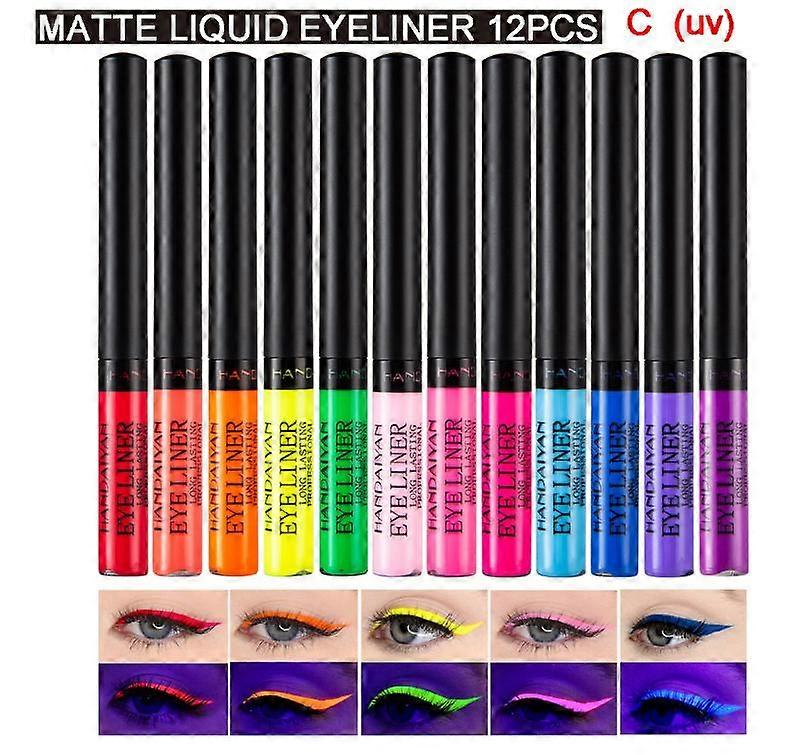 Matte, Quick-drying, Long-lasting, Not Easy To Smudge, Uv Fluorescent 12 Color Liquid Eyeliner Set