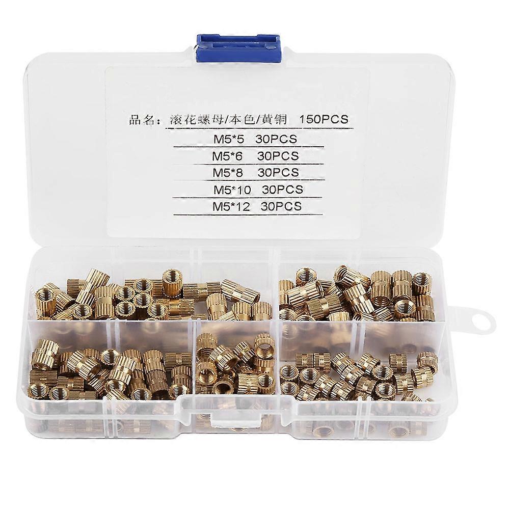 150Pcs M5 Brass Cylinder Knurled Nuts Threaded Insert Nuts Embedded Nuts Assortment Kit