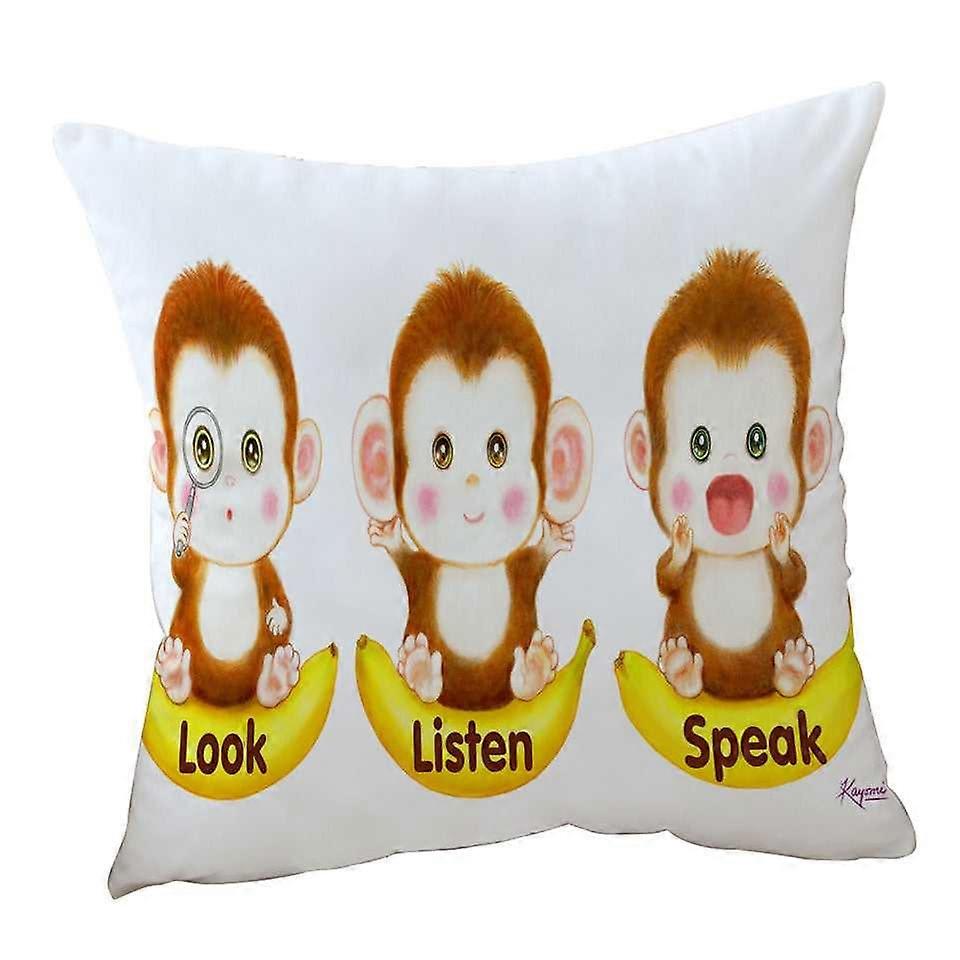 Cute Educational Bananas and Three Monkeys Cushion Cover