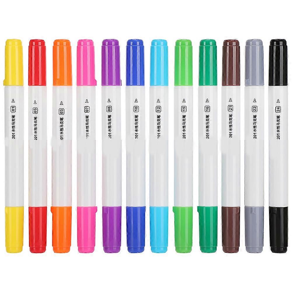 Marker Pen Set 12 Colors Water?Based Dual Tip Colorful Hand?Painted Drawing Tools