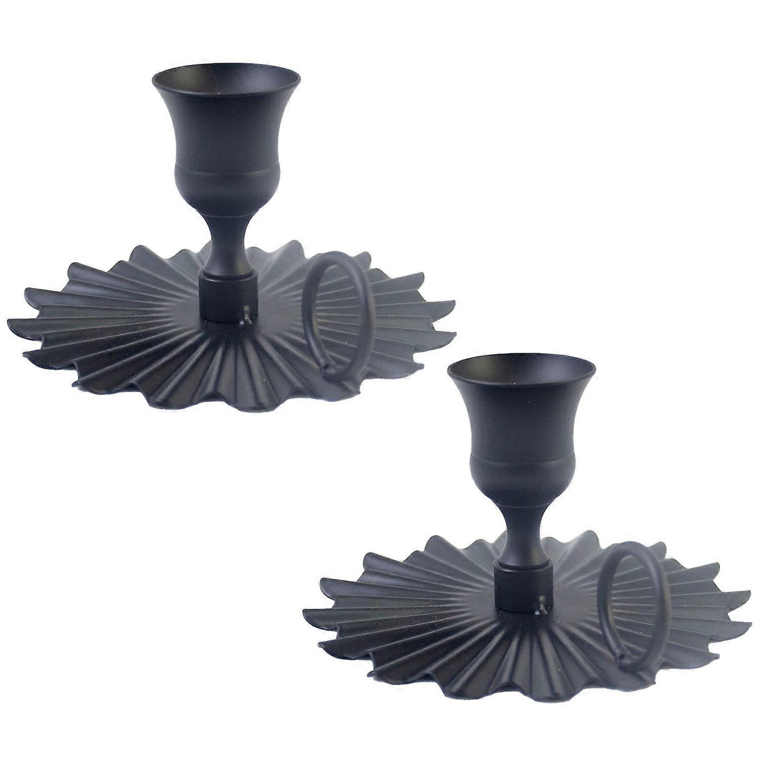 2Pcs Vintage Iron Candle Holder Set Elegant Stable Support Scalloped Base Design Round Handle Candle
