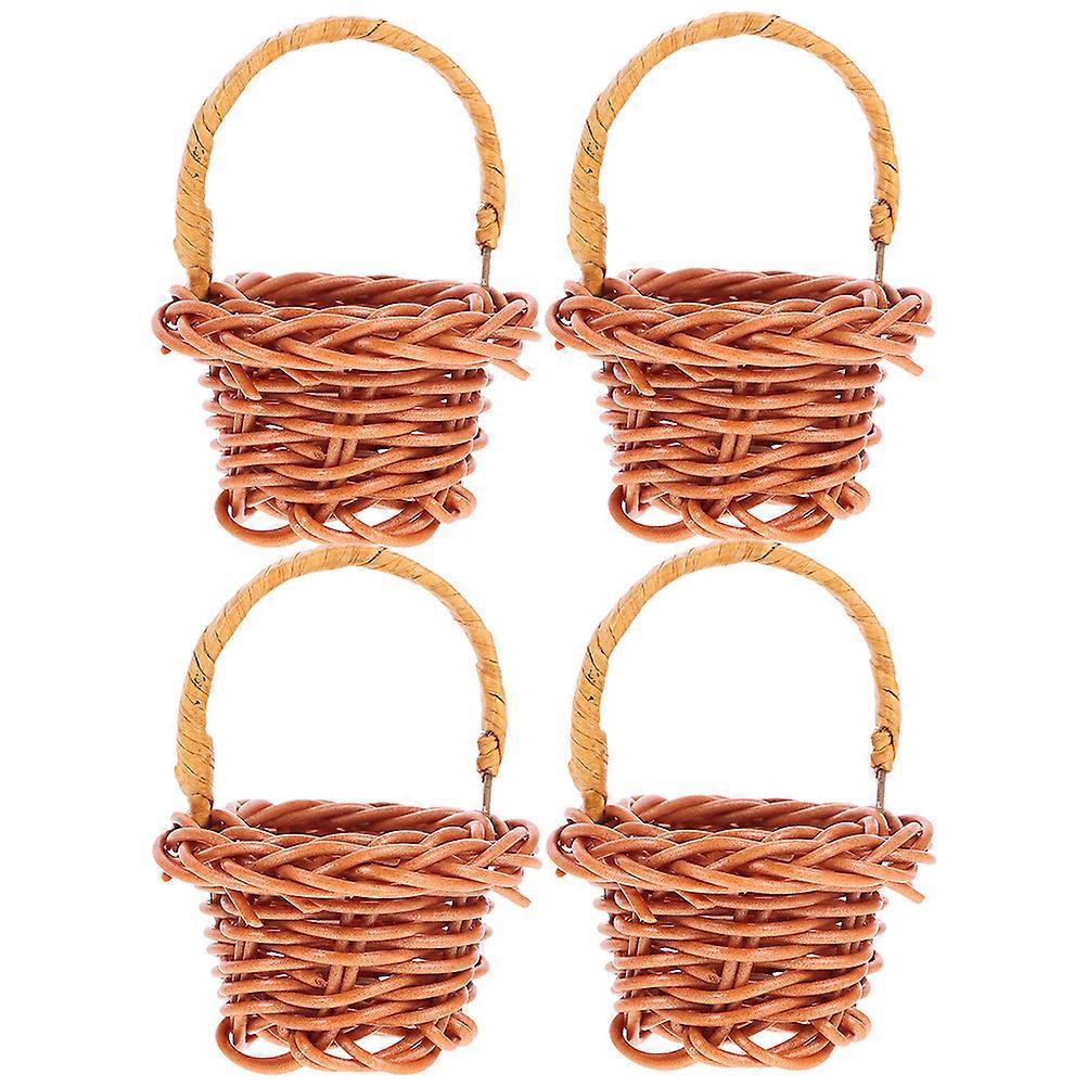 4pcs Mini Basket with Handle Flower Baskets Models Empty Basket Rattan Woven Mini Basket