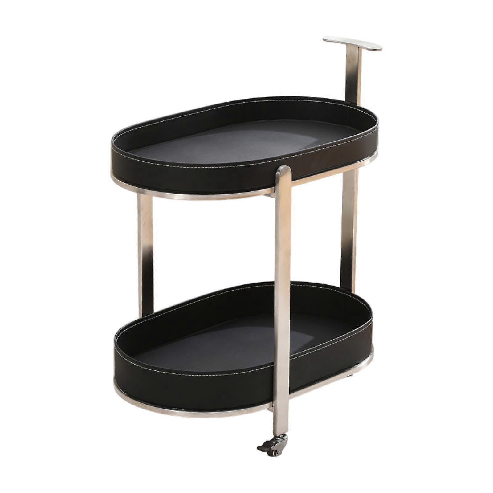 Trolley End Table Bedside Table NightStand for Small Space Office Guest Room Black