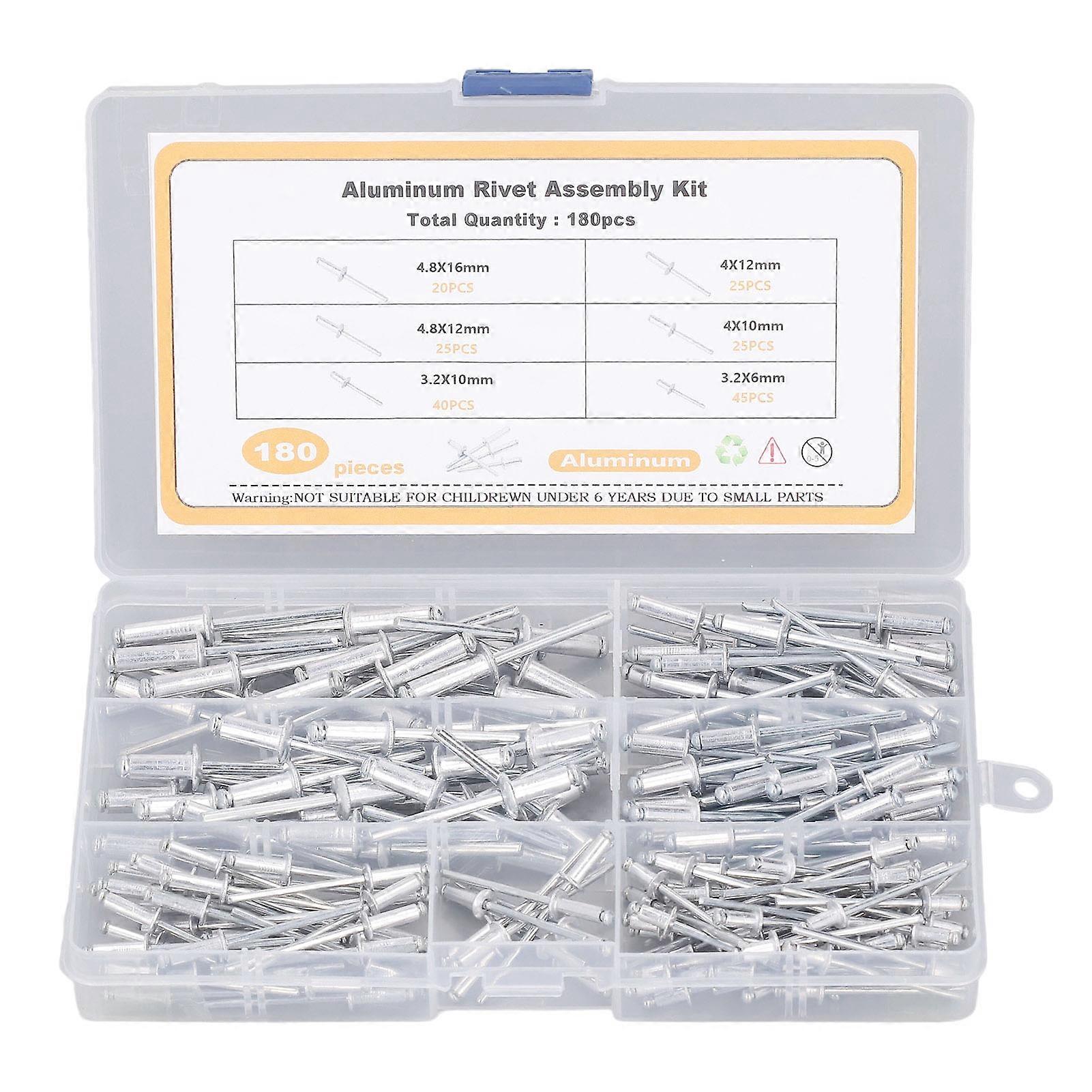 180Pcs Blind Rivet Flange Aluminium Alloy 6 Sizes Assortment Set Kit for Connection