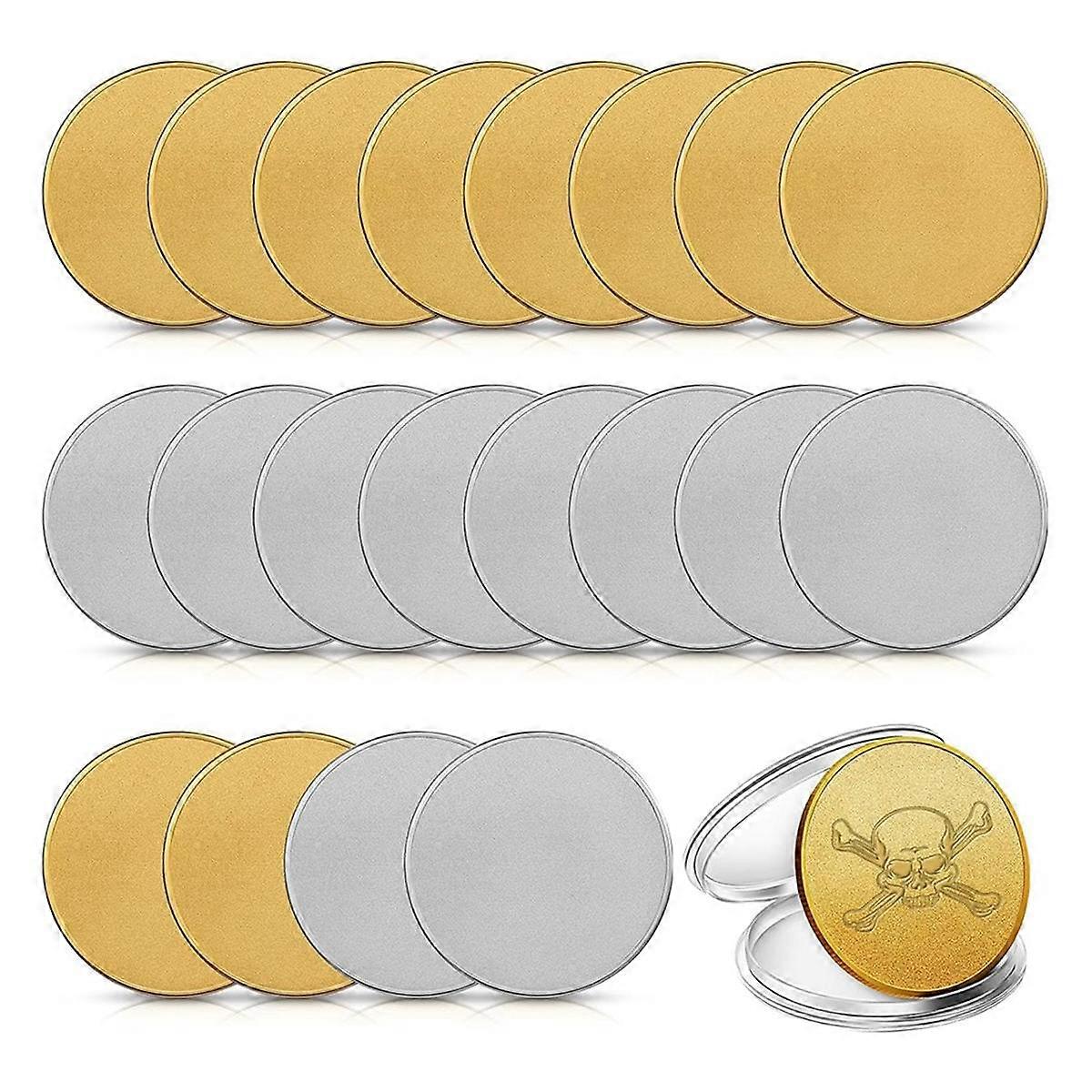 20 Pieces Blank Coin Threaded Edged 40 mm with Acrylic Protection Box Laser Engravable Pattern(Gold+Silver)