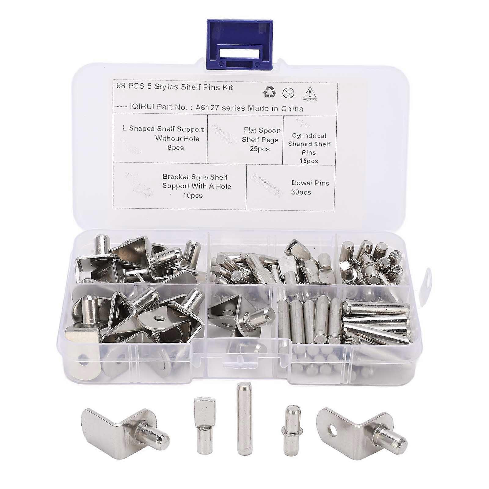 88Pcs 5 Styles Shelf Pins Kit Nickel Plated Shelf Support Pegs for RV Cabinet Bookshelf Display Cabinet Furniture Closet Sideboard