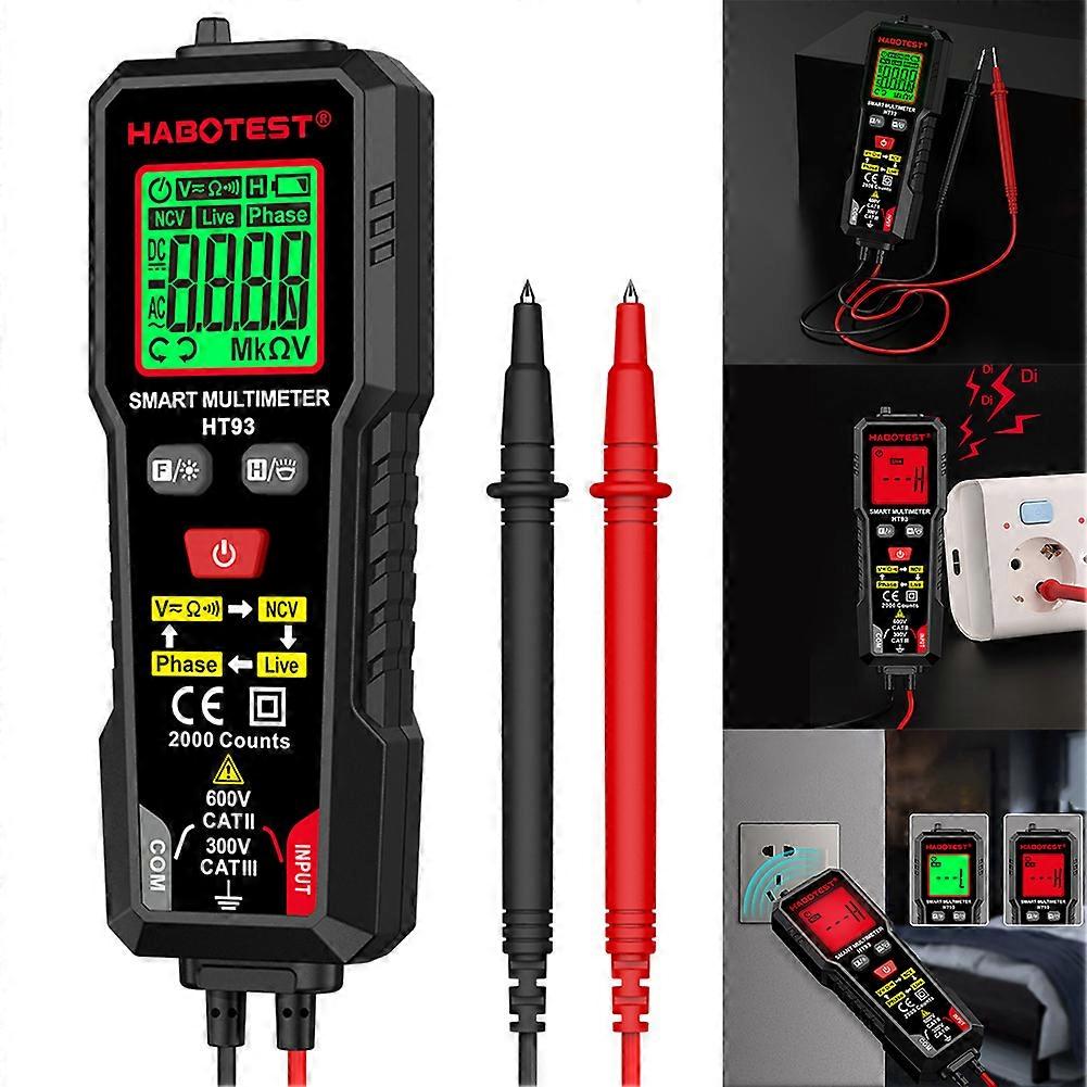 HT93 AC/DC Voltage Resistance Tester Auto-Ranging Digital Multimeter TRMS 2000 Counts with NCV Electrical Tester Live Wire Test