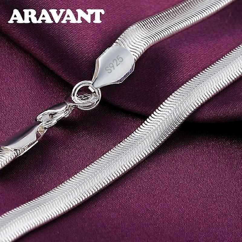 Silver 16/18/20/22/24/26 Inch 6MM Flat Snake Chain Necklace For Women Men Fashion Wedding Jewelry