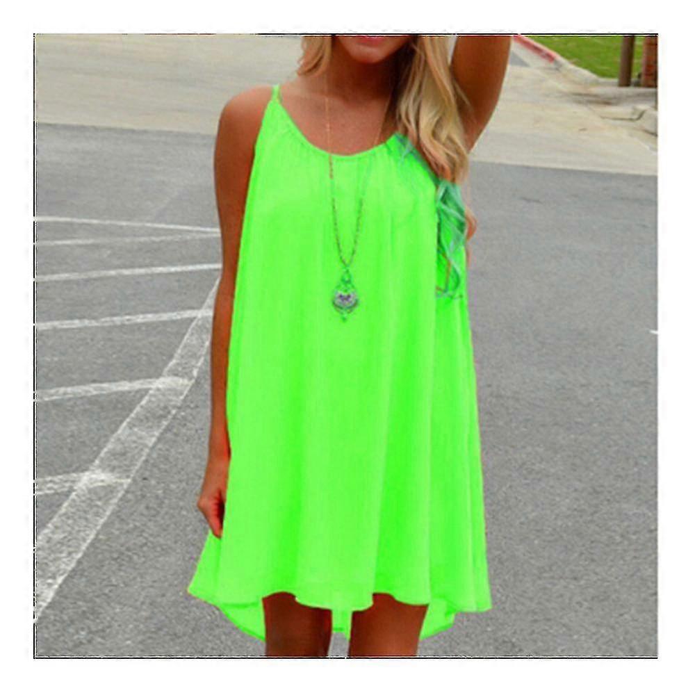 Suspender Checks Splicing Backless Beach Sleeveless Chiffon Dress