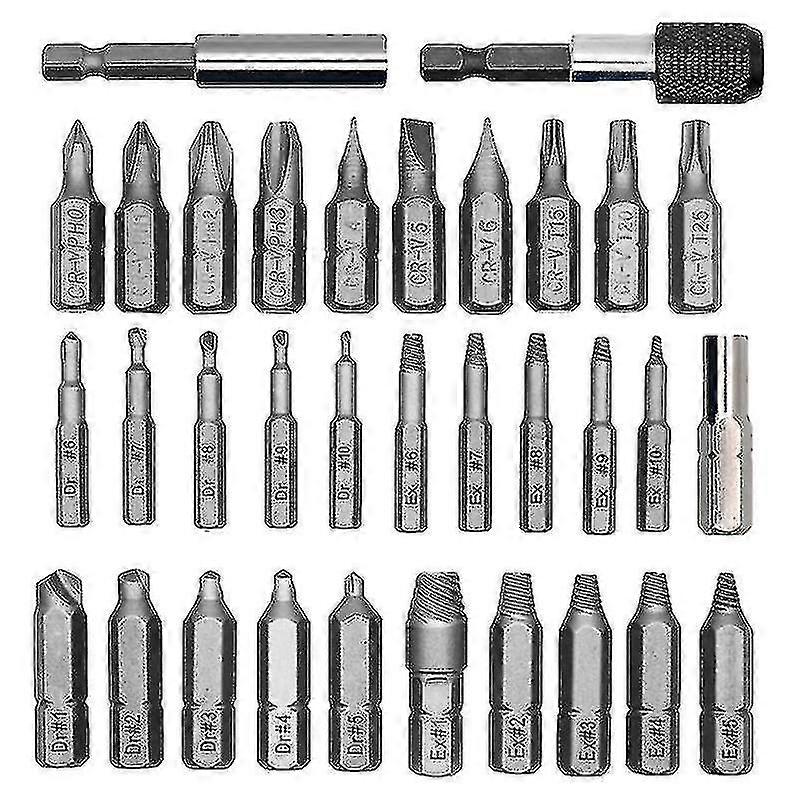 Damaged Screw Remover Set 33 Pieces With Drill Bit Extractor Tool Bit Rod