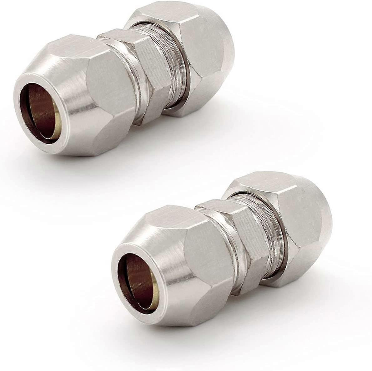 2 Pcs 8 MM Compression Fitting, Silver Color Compression Ferrule Tube Fitting, Nickel Plated Copper Double Ferrule Pipe Fitting Adapter, Can be Used f