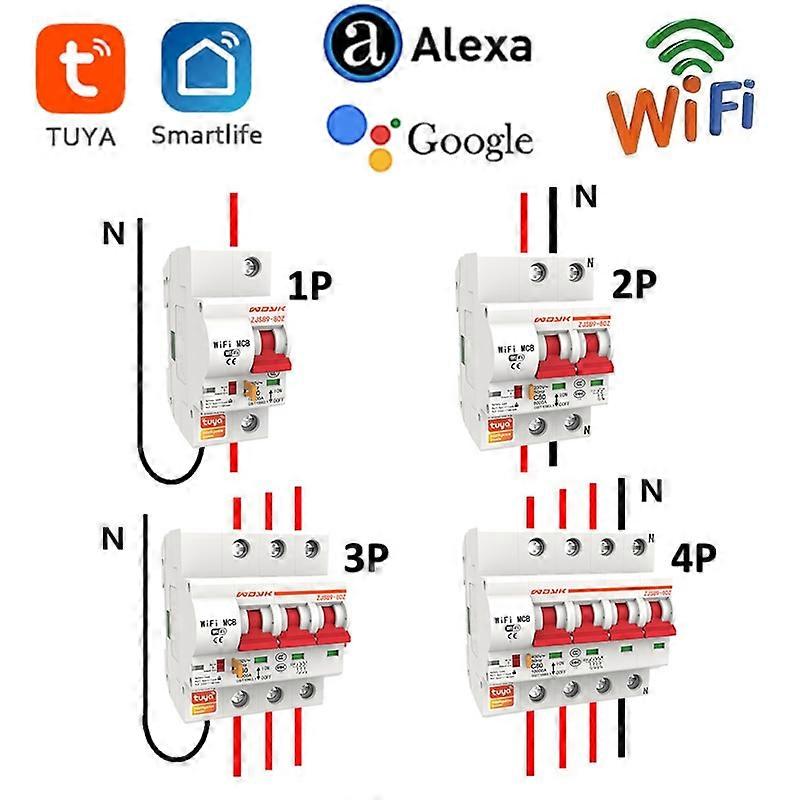 Tuya Smart Circuit Breaker WiFi 1P/2P/3P/4P 16A-100A Smart Switch Overload Short Circuit voltage relay For Alexa Google Home