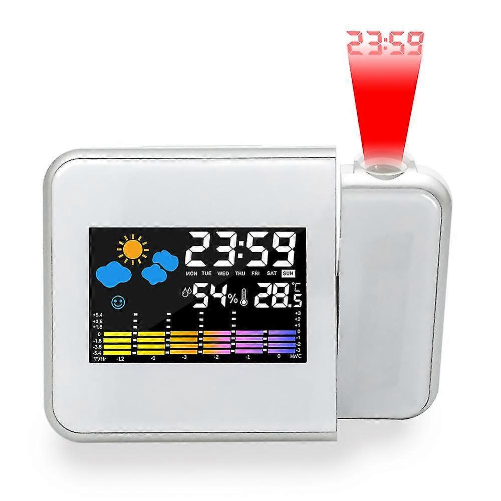 Alarm Clock Radio Led Color Screen Backlight Weather Projection Digital Alarm Clock For Bedroom Heavy Sleepers - White
