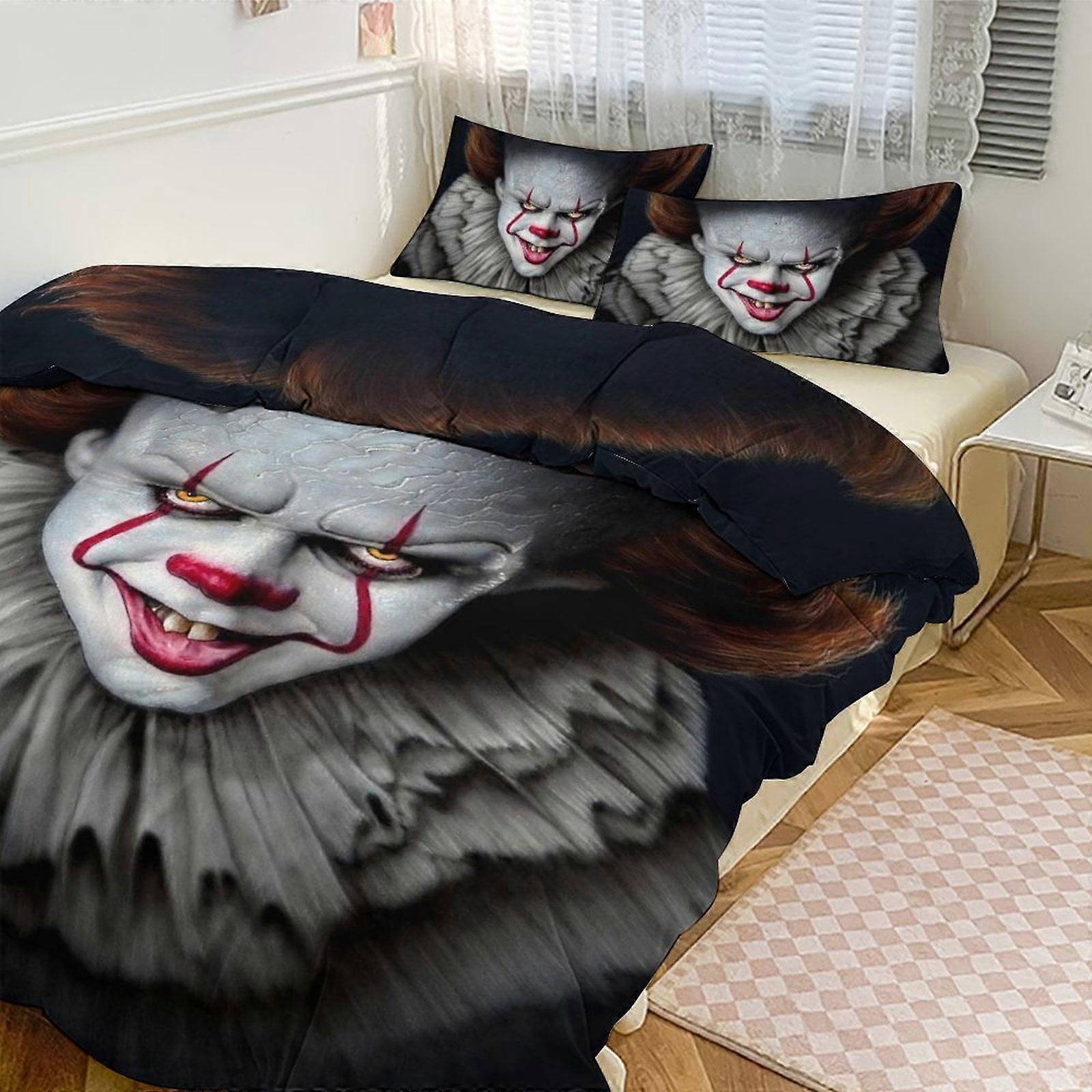 Ez536 Pennywise הדפס סט מצעים דפוס שמיכת קוב סט 3 חלקים 1 כיסוי שמיכה ו -2 ציפיות לנשים גברים בני נוער IU536