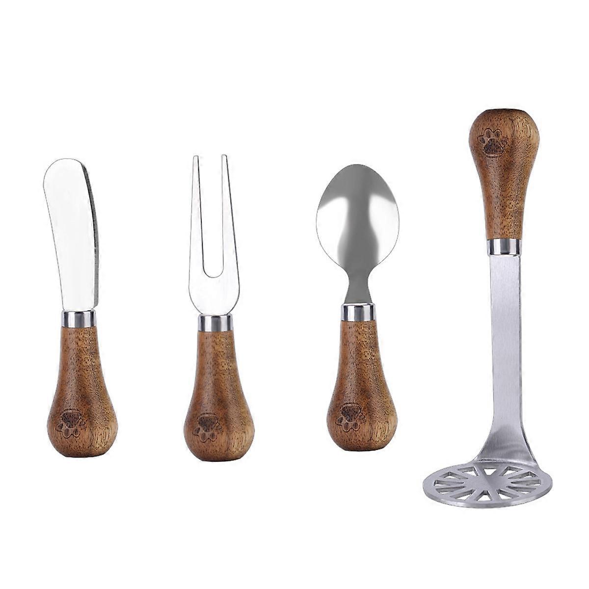 4 Piece Cheese Knives Set with Wooden Handle, for Charcuterie and Cheese spread, for Cheese Slicer and Butter Cutter