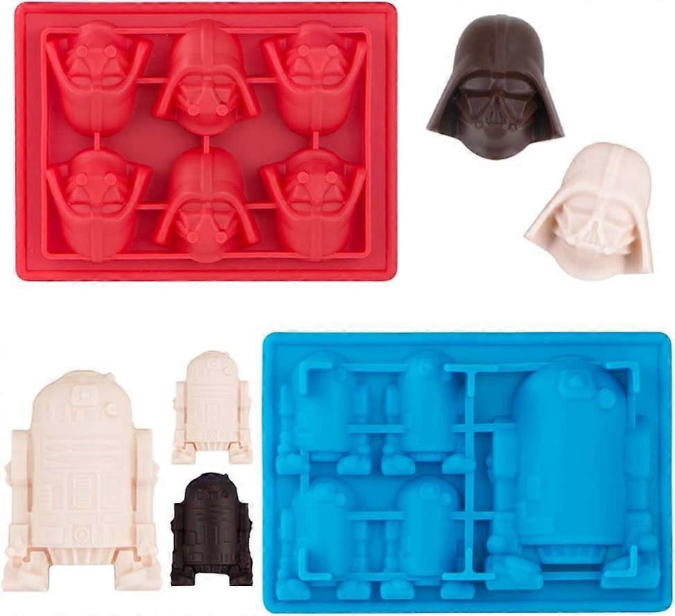 Silicone Chocolate Candy Molds For Star Wars Fans, Darth Vader and R2-D2 Mold For Jello,Cake Decoration, Caryon, Pudding, Wax, Ice Cube, Pack of 2