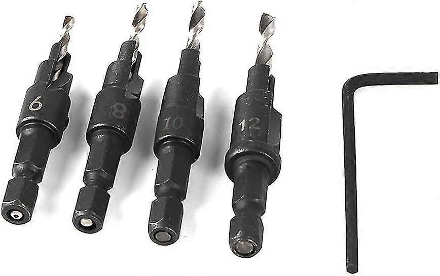 4pcs Hss Drill Bit Set For Metal Hexagonal Shank Taper Drill With Hex Wrench Countersink Woodworking Tools