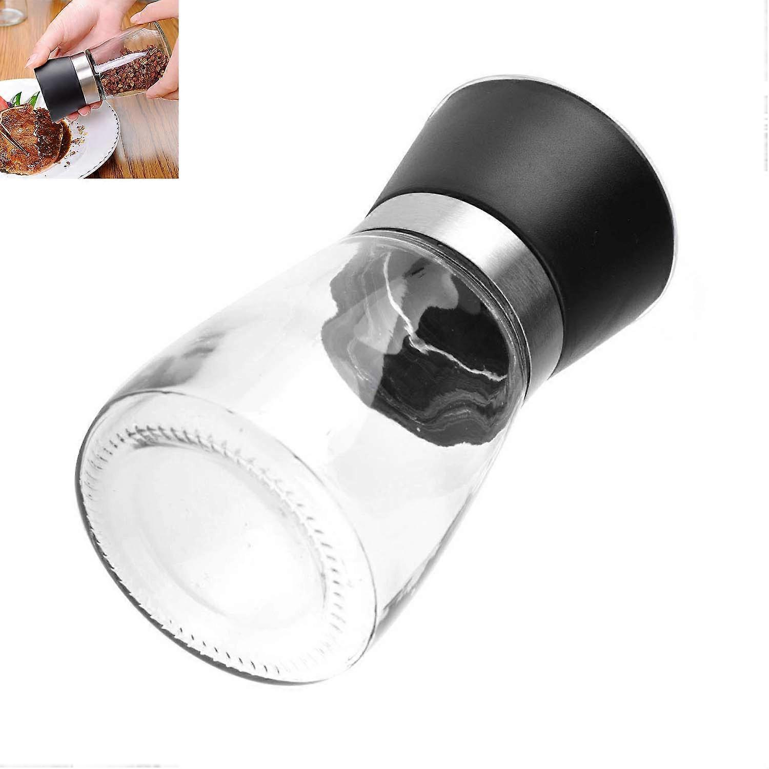 Refillable Salt Grinder/Pepper Grinder/Shaker/Dispenser, Multi-Function Spice Mill, Glass, Black