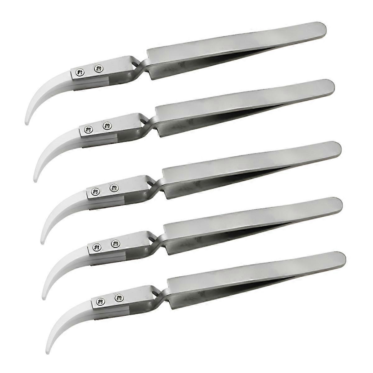 5PCS Ceramic Tip Electronic Soldering Tweezers,Anti-Static Reverse Acid Resistant Precision Chuck Ceramic Tweezers-A