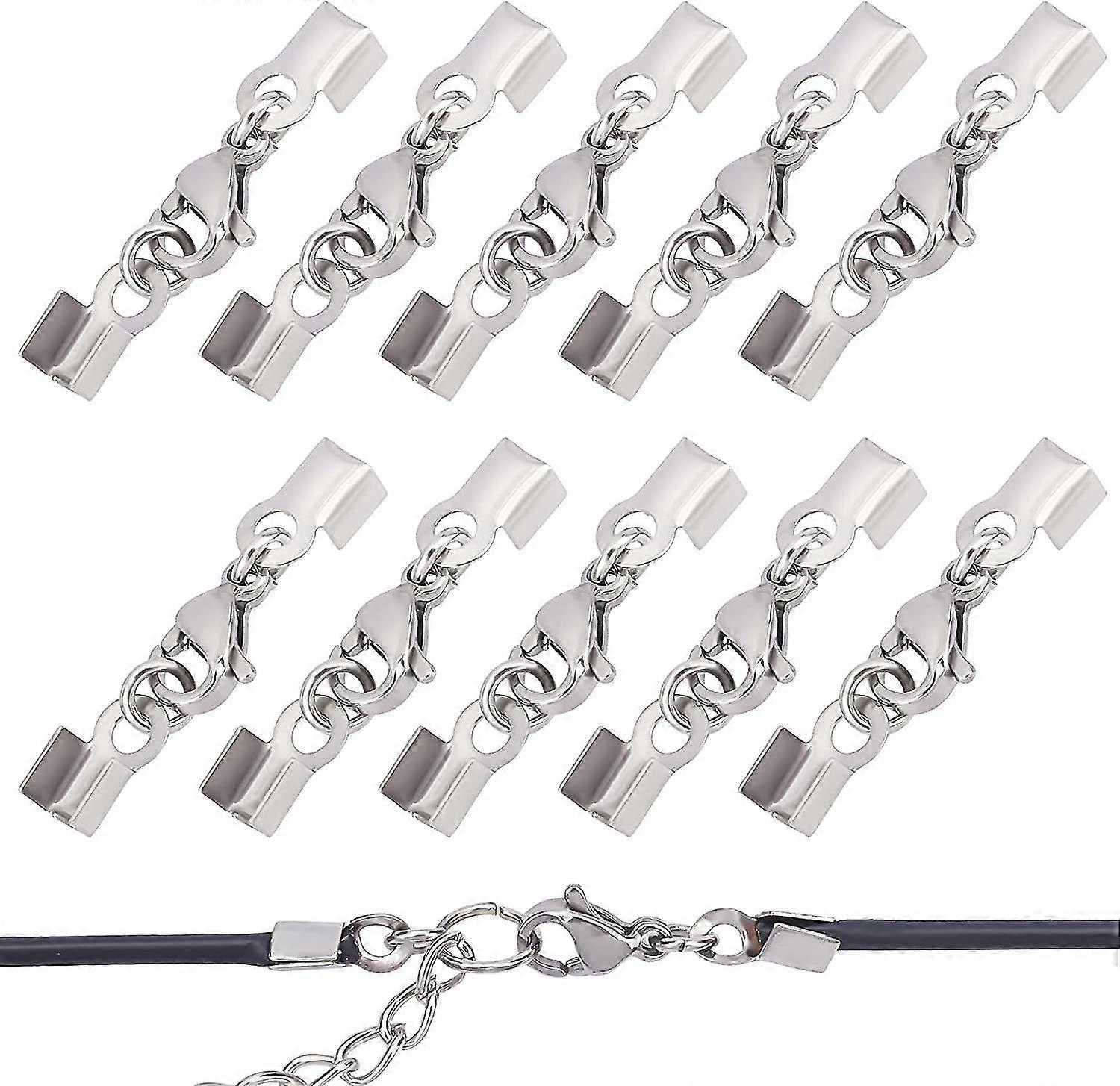 30 Sets 304 Stainless Steel Lobster Claw Clasps With Cord Ends Metal Clasp With Cord Tip Attach Clasp For Bracelets Necklace Jewelry Making Stainless
