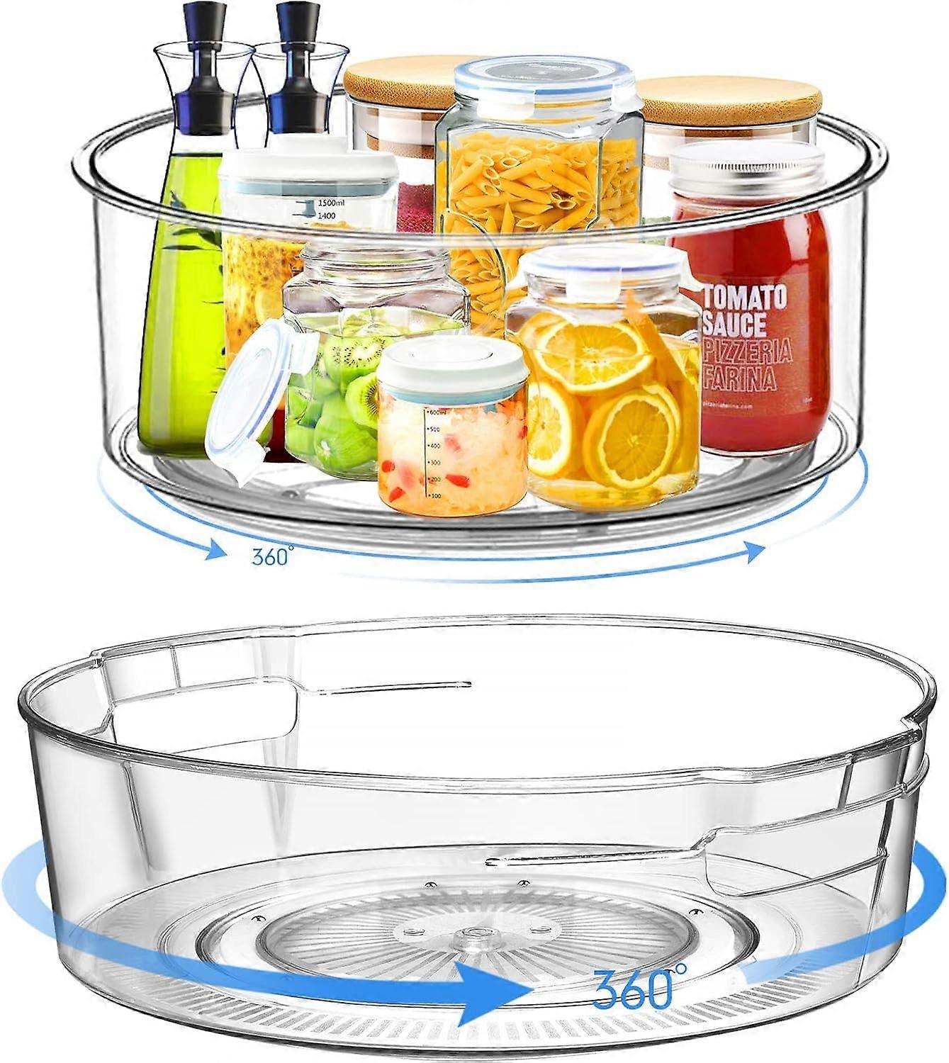 2 Pack Lazy Susan Turntable Cupboard Organiser Revolving Condiment Holder Plastic Rotating Spice Rack Multifunctional  29.5*9cm