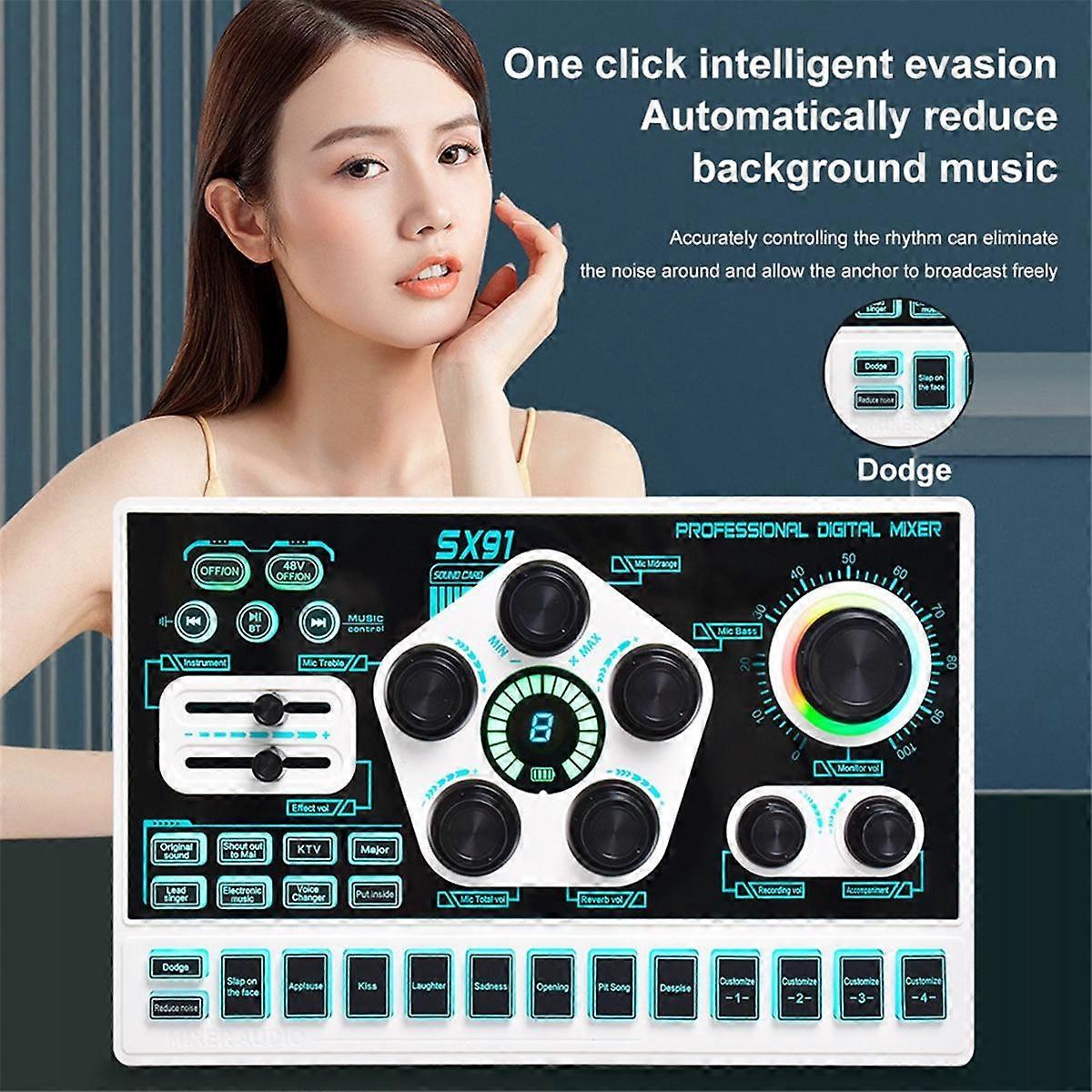 SX91 Sound Card USB Sound Mixer Professional Audio Mixing Console Amplifier for Live Sing PC Computer Laptop Cellphone