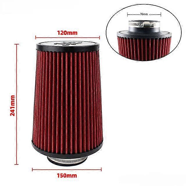 VVorhsBell 3" High Flow Red Cone Air Filter - Universal Dry Washable Replacement