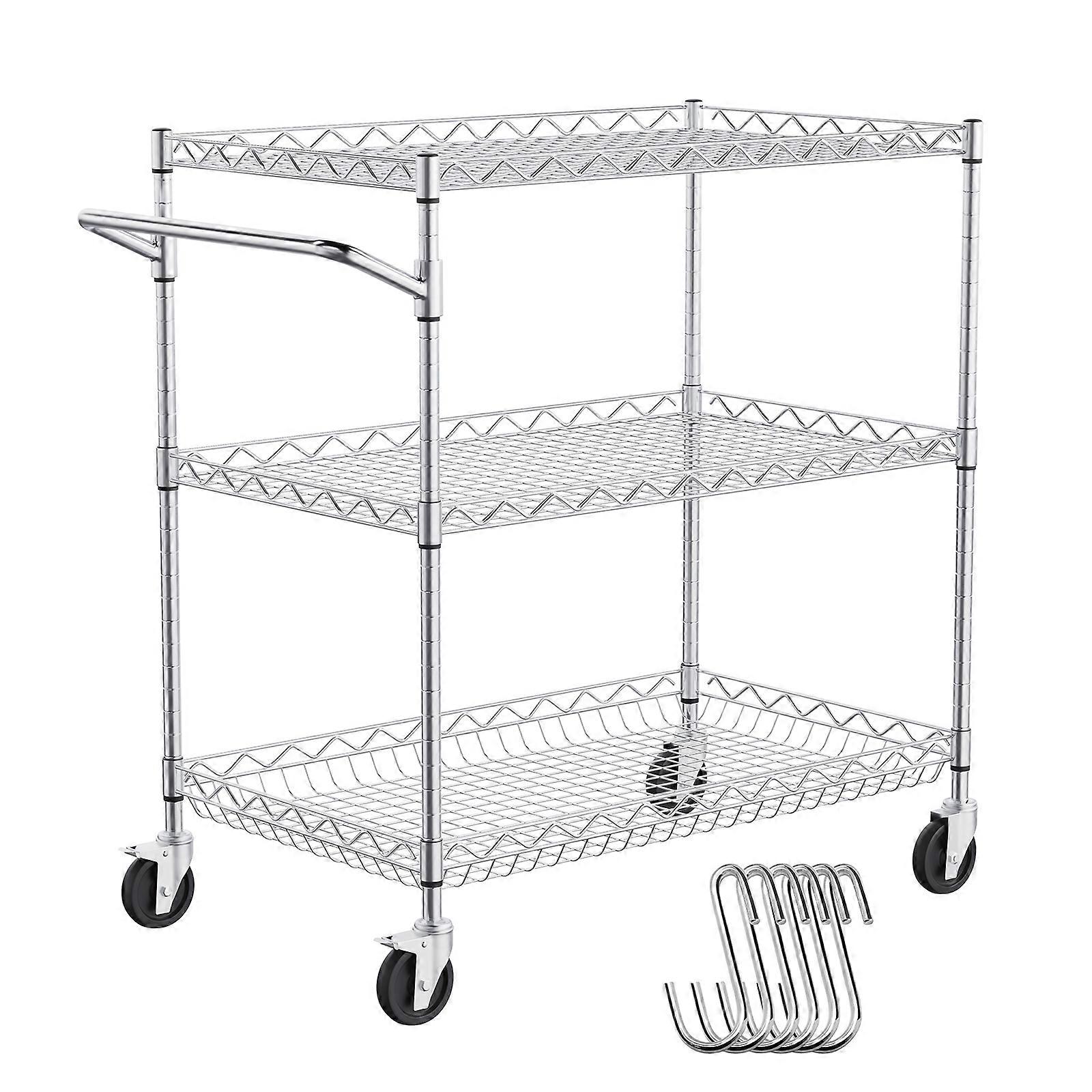 Kitchen Utility Cart, 3 Tiers, Wire Rolling Cart with 661LBS Capacity, Steel Service Cart on Wheels