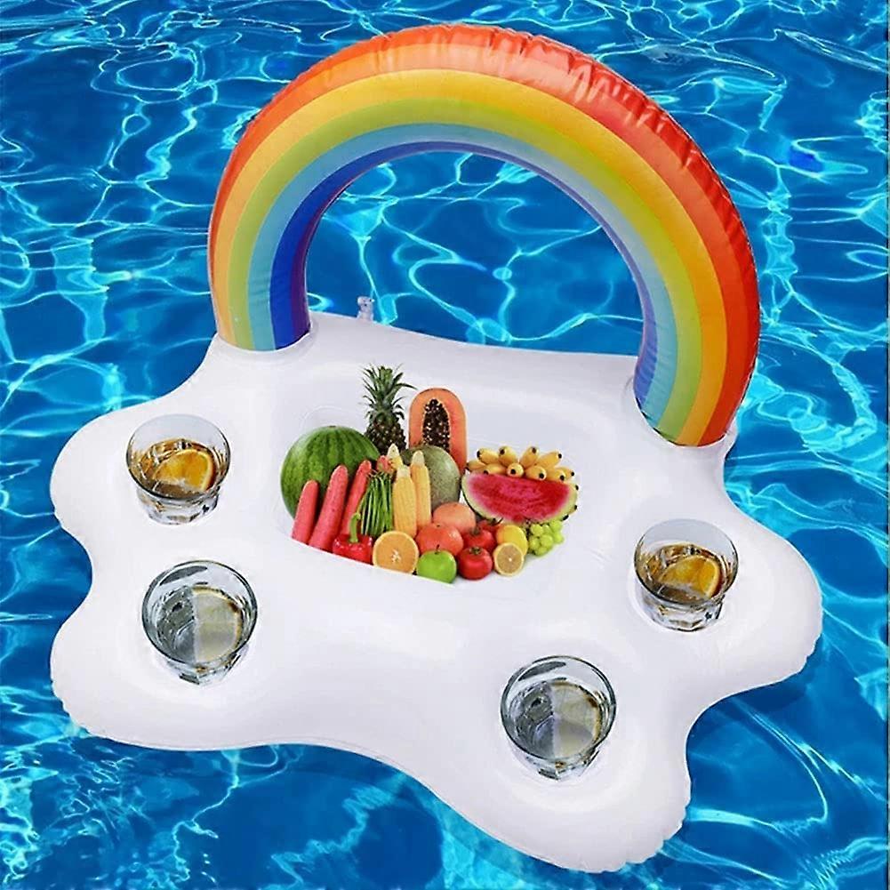 Inflatable Rainbow Cloud Floating Fruit Salad Cup Holder Tabletop Bar Pool Float Party Swimming Pool Summer Floating Drinks Bottle Holder