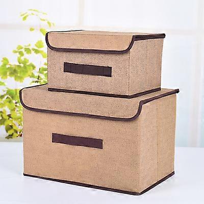 Two-Part Storage Box, Single Color, High Quality Fabric, With Lid (Beige)