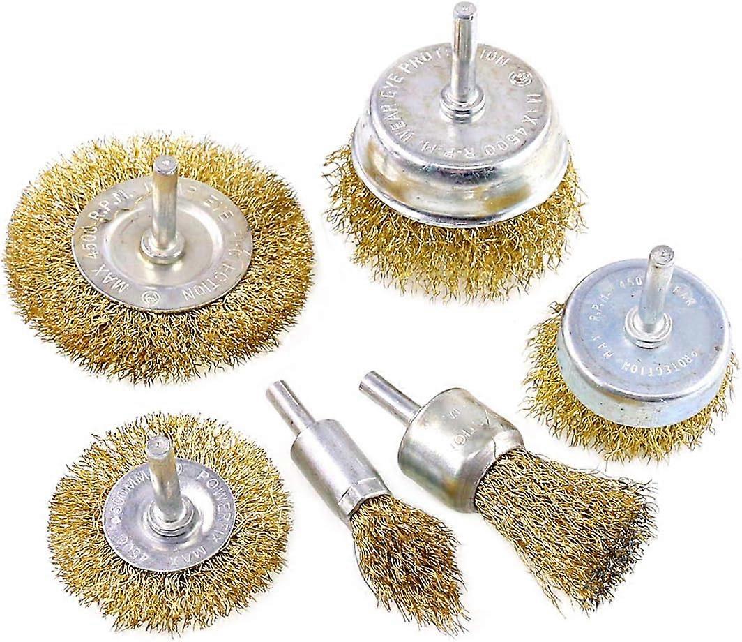 Pack Brass Coated Wire Brushes with 6mm Shank, 6 Sizes Coated Wire Drill Brush Great for Removing Rust/Corrosion/Paint