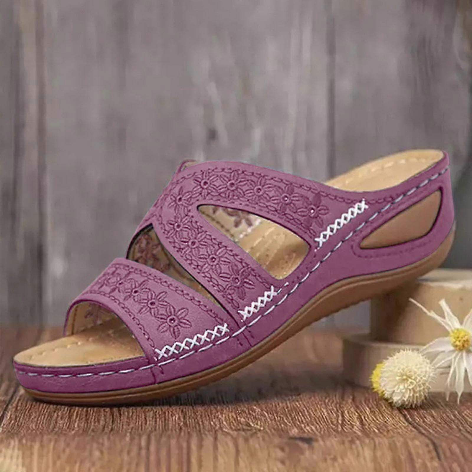 Sandales brodées multicolores pour femmes avec chaussures compensées à plateforme en bouche de poisson-MXBC