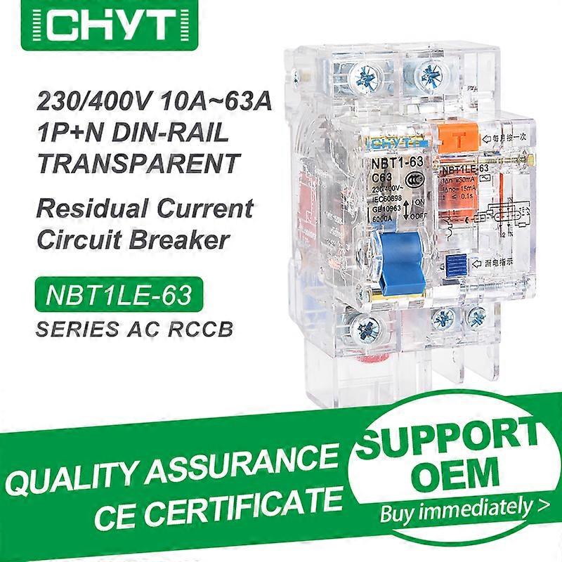CHYT NBT1LE-63 1P + N 2P 3P + N AC 230V 400V 63A 30mA 6KA Interruttore differenziale trasparente Dispersione RCCB