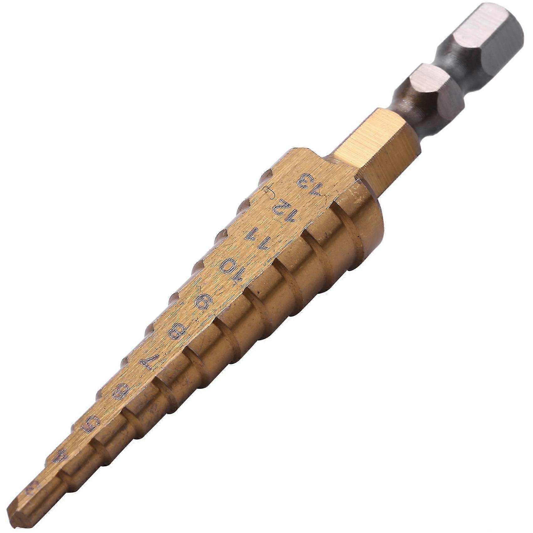 1/4 Inch Hex Shank Hss High Speed Steel Titanium Coated Step Drill Bit 3-13mm