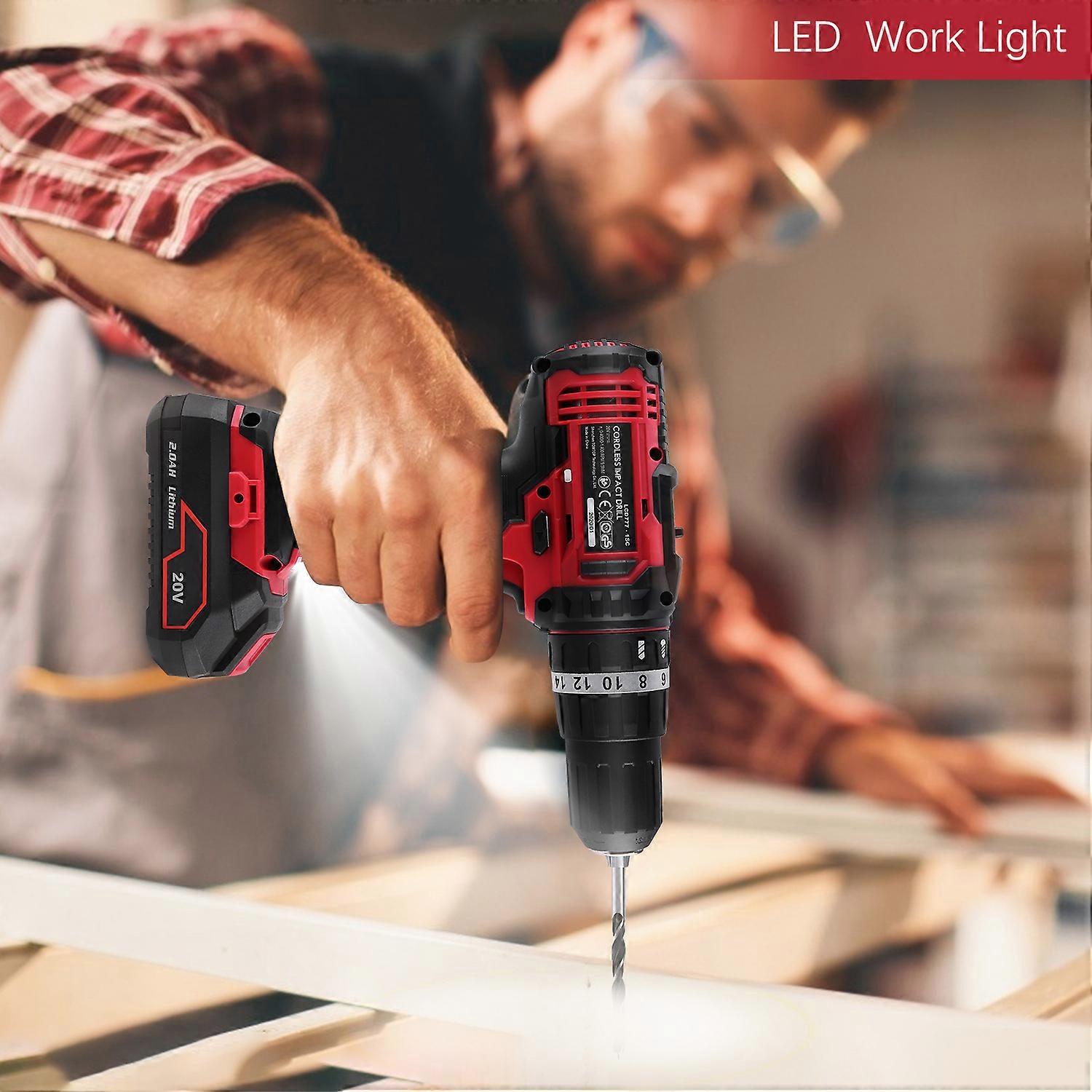 Sladdlös borrskruvdragare 20V sladdlös elektrisk borrskruvdragare med 1 st Li-Ion-batterier Speed Drill Driver 1H snabbladdare