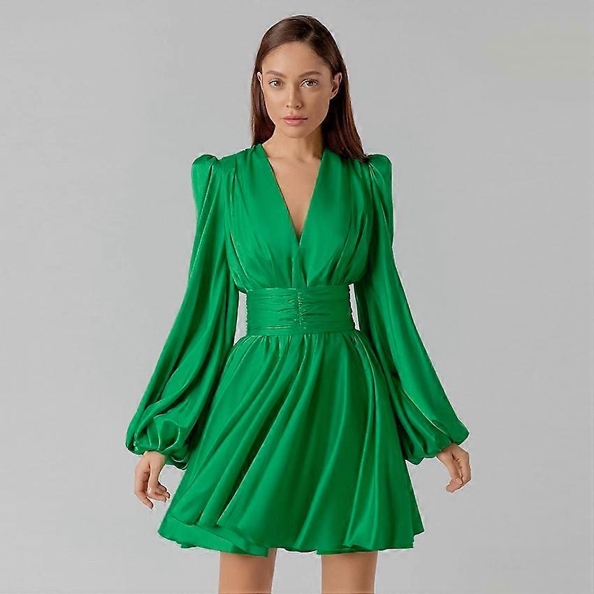 2023 Printemps Festival tempérament col V robe à manches longues mode lanterne manches haute jupe décontractée jupe A-line