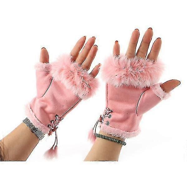 Femmes main poignet chauffe-doigts gants (rose)